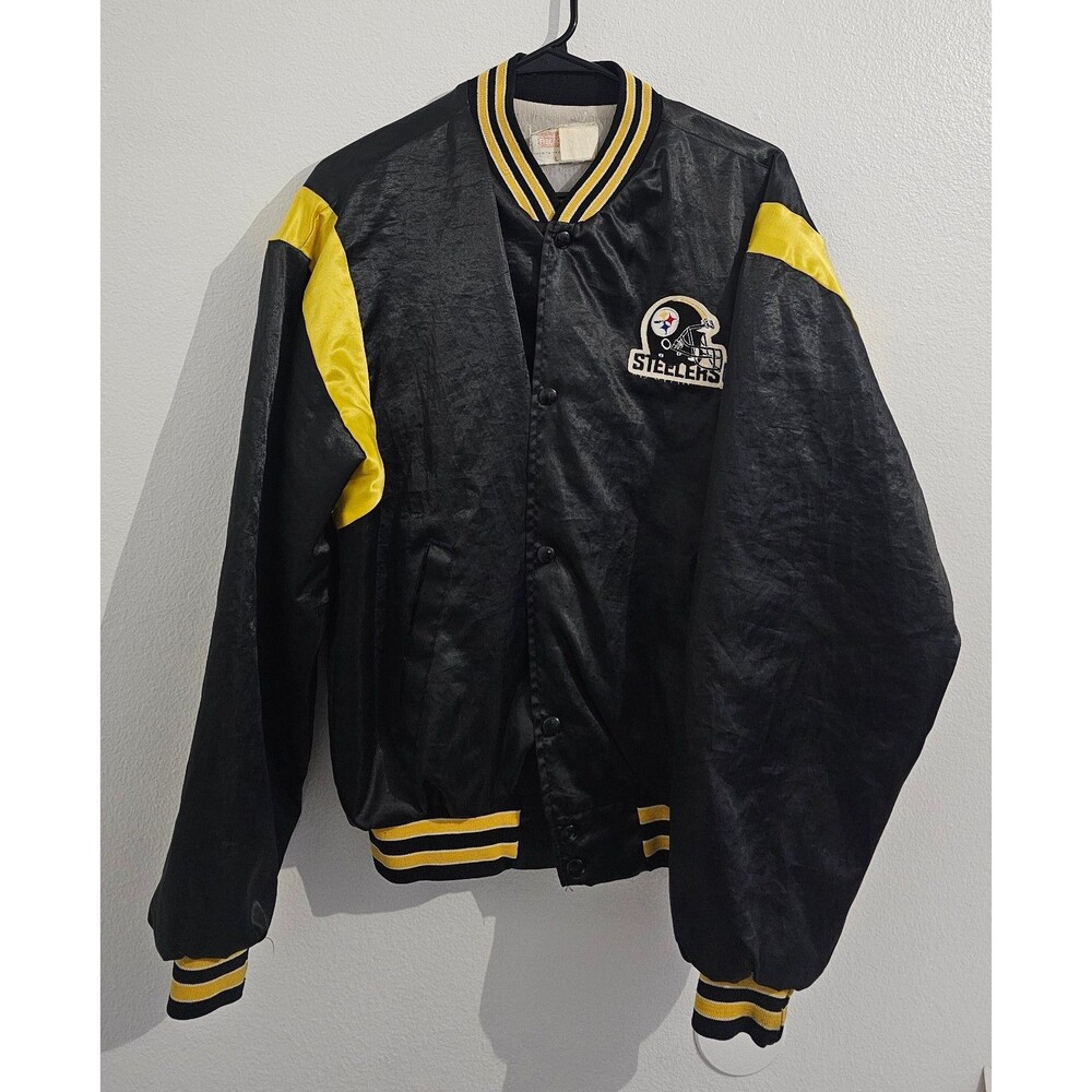 Vintage Pittsburgh Steelers NFL Football Satin Bomber Jacket Black Sz Mens Large